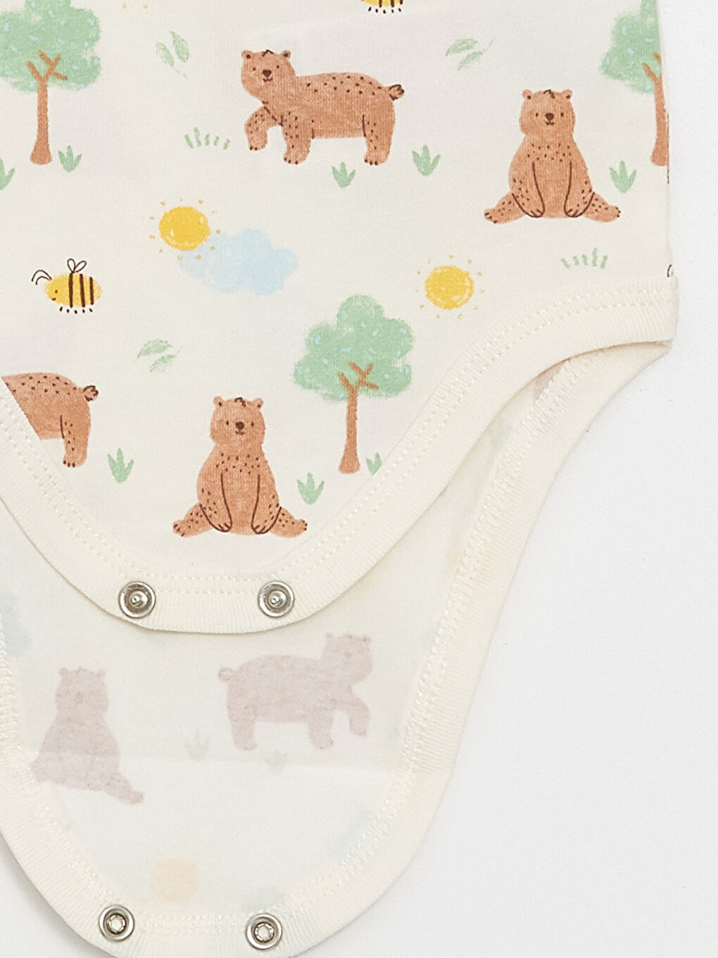 LCW baby Ekru Bisiklet Yaka Kısa Kollu Baskılı Çıtçıtlı Body ve Şort 2'li Takım - 6