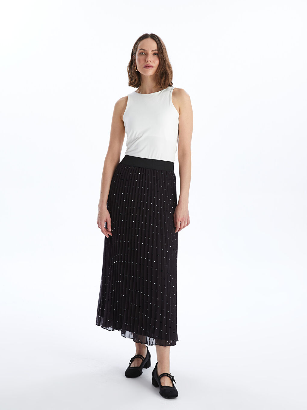 Elasticated Waist Patterned Chiffon Women's Pleated Skirt -S4AS14Z8-LQJ