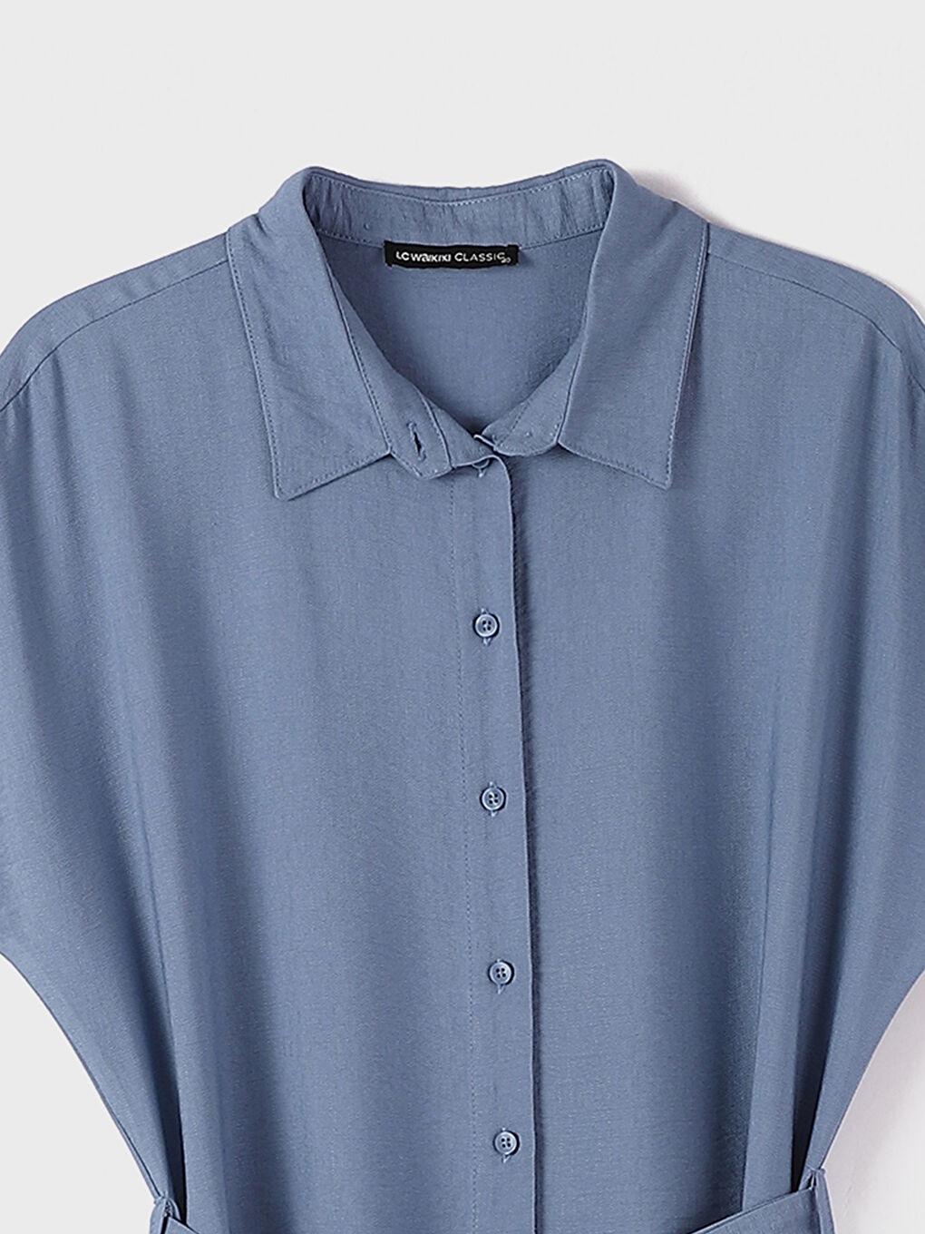 Plain Short Sleeve Women's Shirt Dress-3