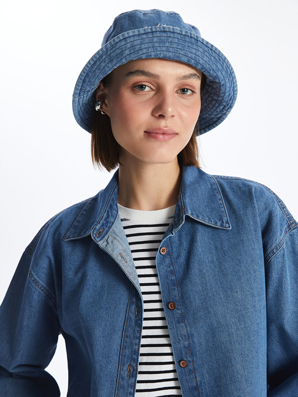 Plain Long Sleeve Oversize Women's Denim Shirt -S4AS59Z8-507