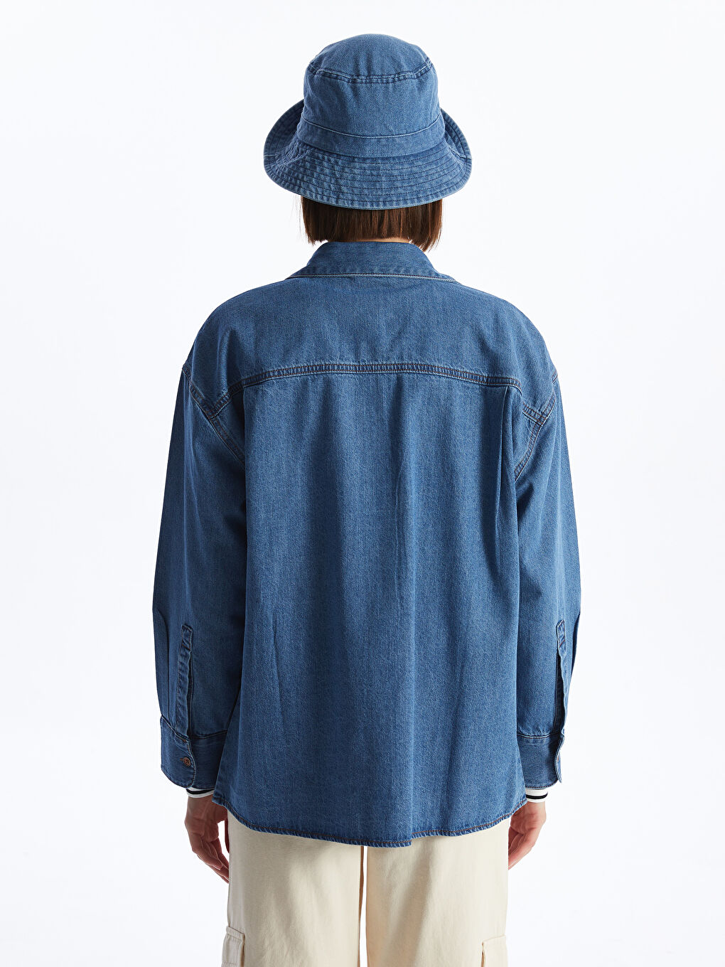 Plain Long Sleeve Oversize Women's Denim Shirt -S4AS59Z8-507