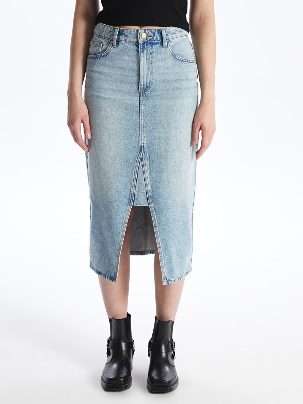 Юбка Джинсовая Женская Стандартного Кроя-3