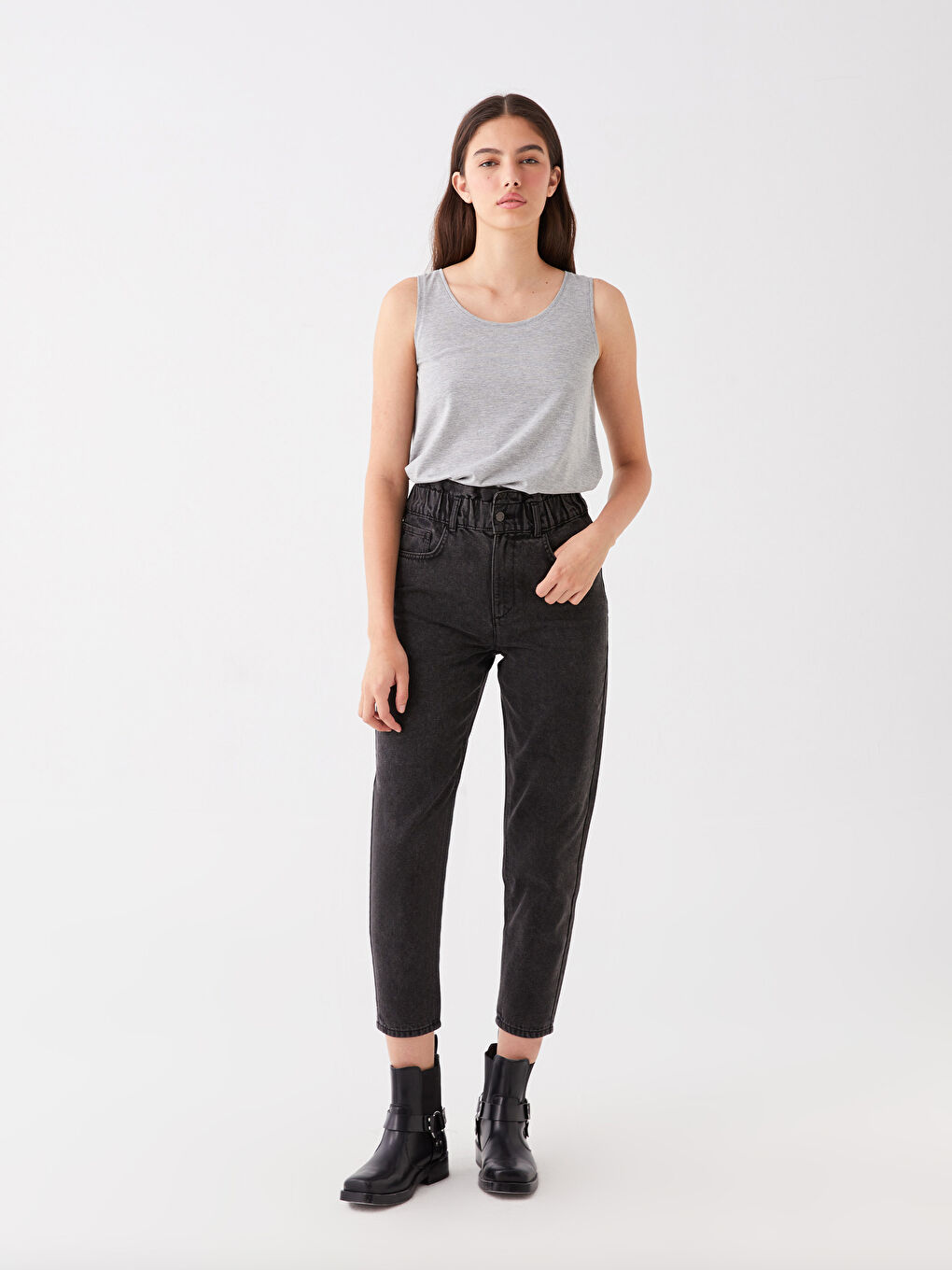 Gri Kadın Bisiklet Yaka Düz Atlet-2