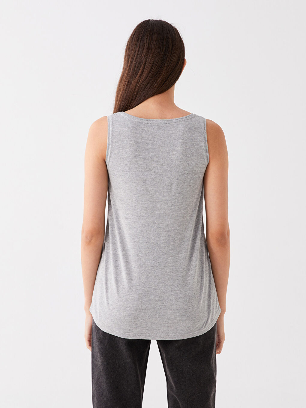 Gri Kadın Bisiklet Yaka Düz Atlet-4