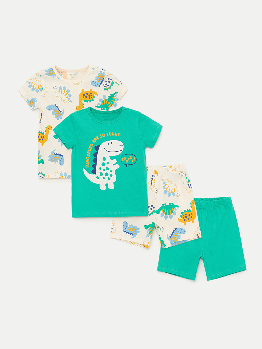 Yeşil Bisiklet Yaka Kısa Kollu Baskılı Erkek Bebek Şortlu Pijama Takımı 2'li