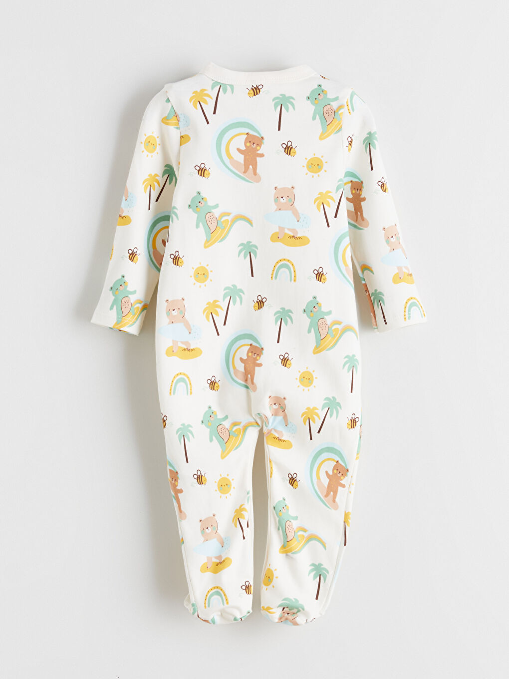 Ekru Bisiklet Yaka Kısa Kollu Erkek Bebek Çıtçıtlı Bodysuit-4