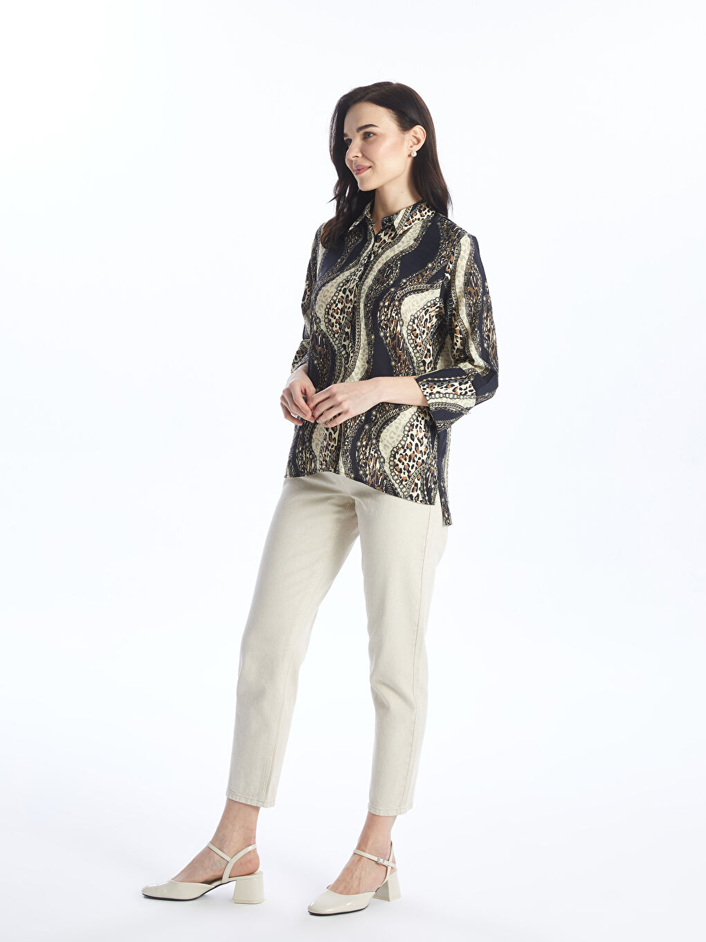 Patterned Long-Sleeve Poplin Women's Shirt -S4AT44Z8-LQJ