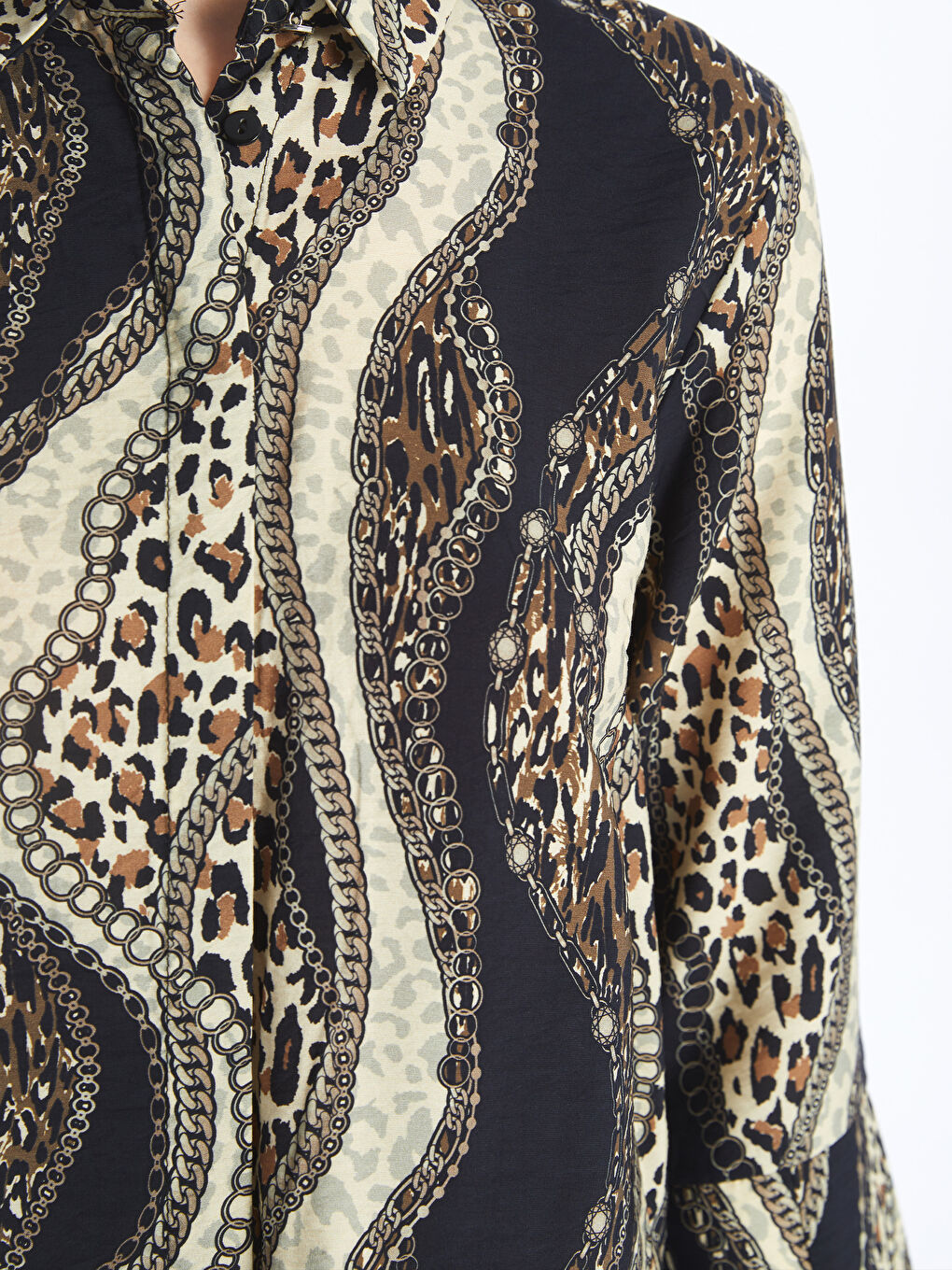 Patterned Long-Sleeve Poplin Women's Shirt -S4AT44Z8-LQJ
