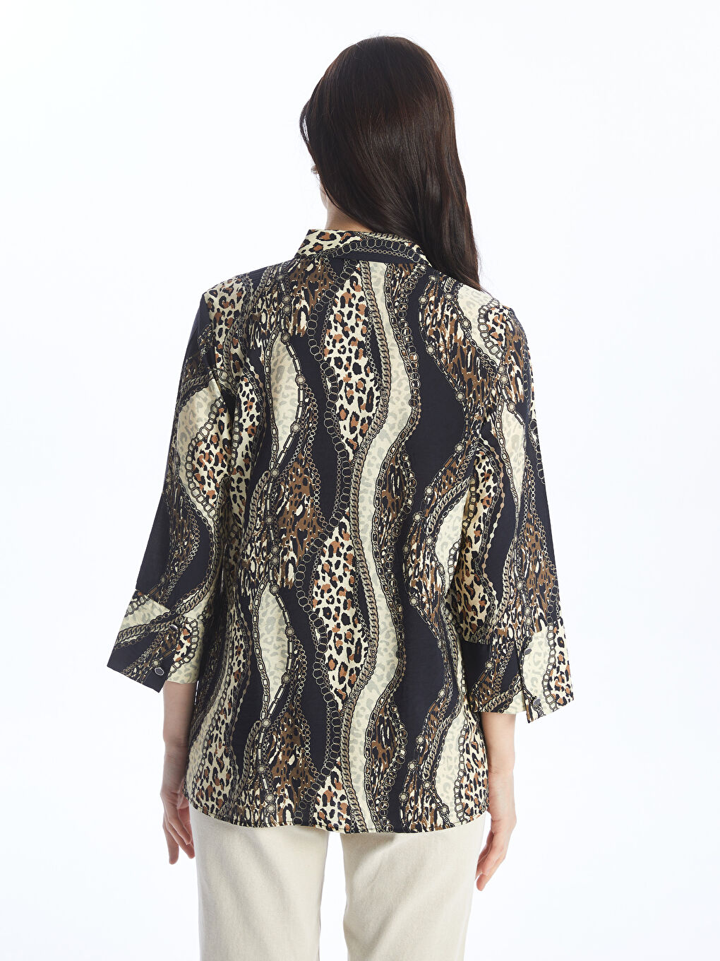 Patterned Long-Sleeve Poplin Women's Shirt -S4AT44Z8-LQJ