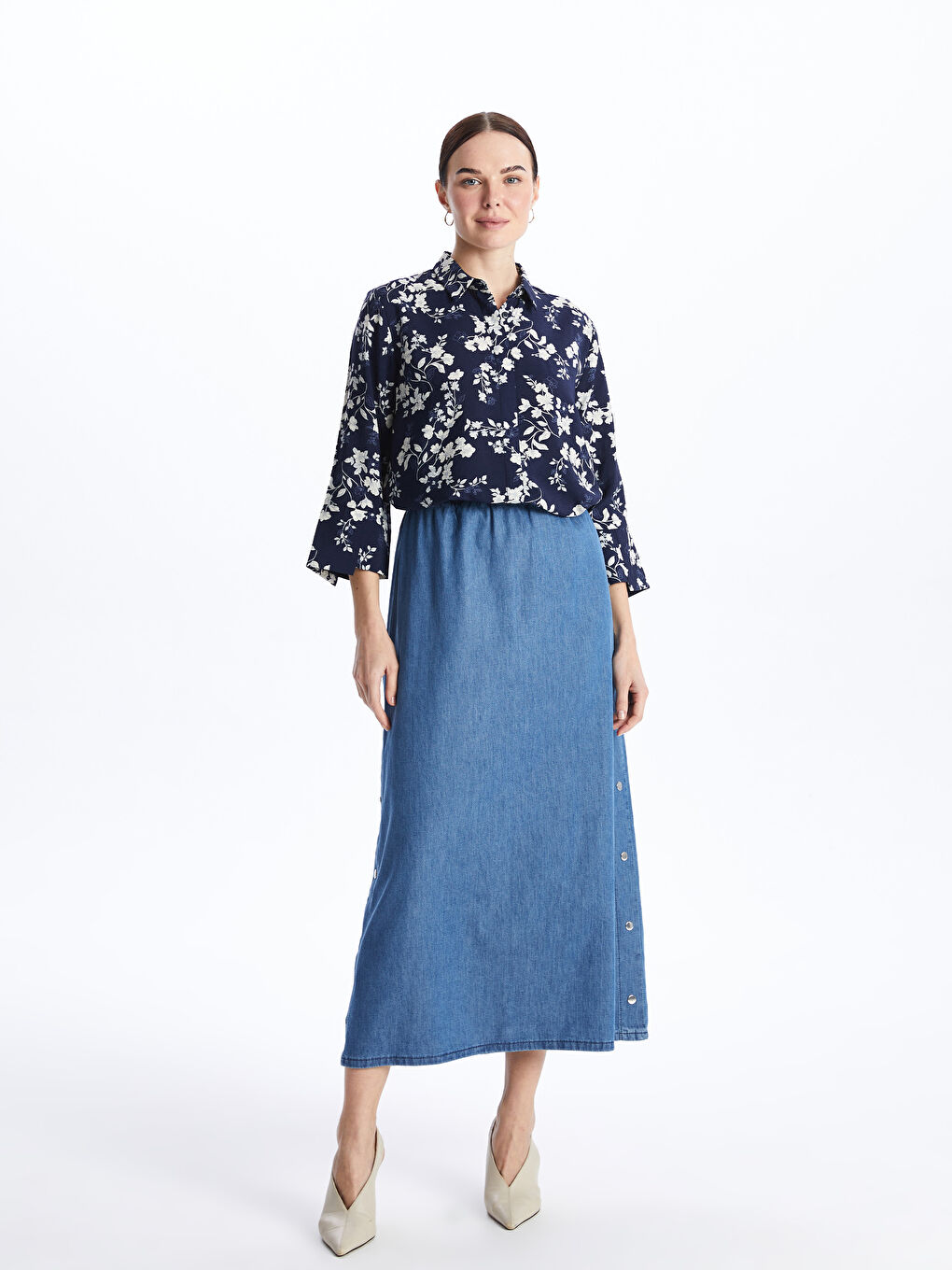 Floral Long Sleeve Poplin Women's Shirt -S4AT44Z8-LSJ