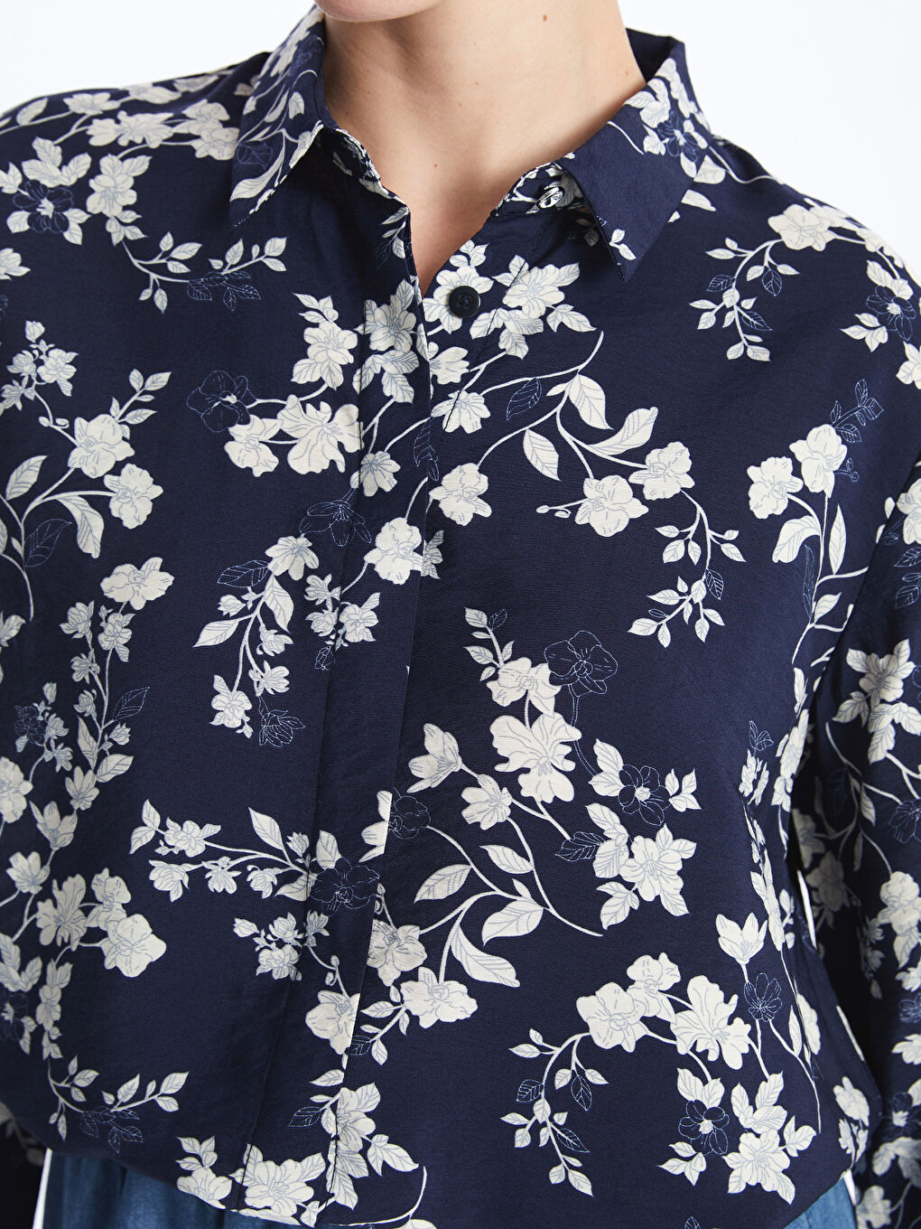 Floral Long Sleeve Poplin Women's Shirt -S4AT44Z8-LSJ