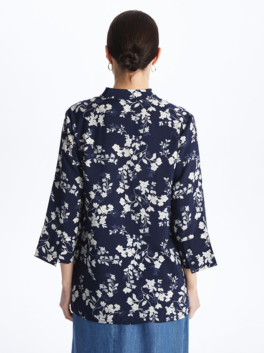 Floral Long Sleeve Poplin Women's Shirt -S4AT44Z8-LSJ