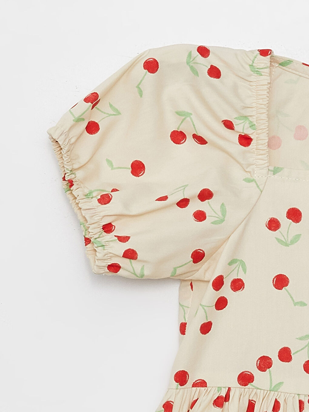 Ekru Kare Yaka Desenli Kız Bebek Elbise-2