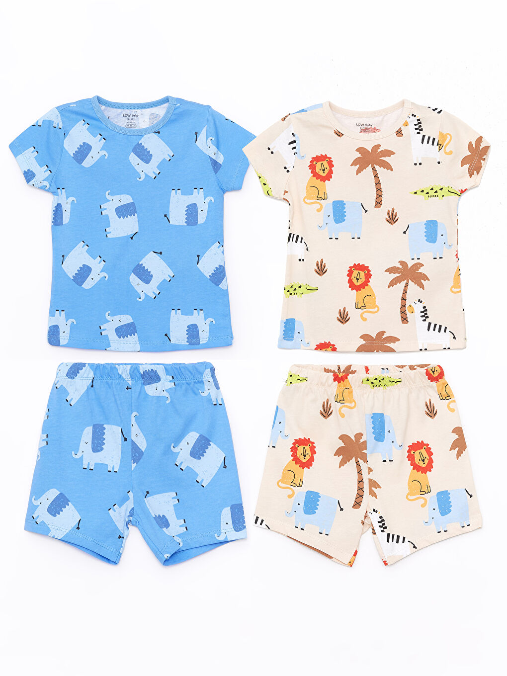 Crew Neck Short Sleeve Printed Baby Boys Shortie Pyjama Set 2 Pack