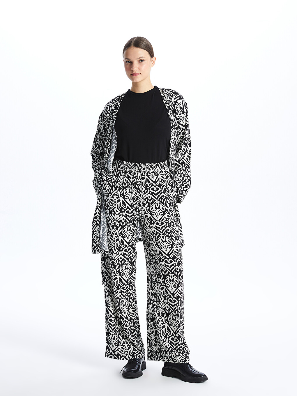Pantalon Palazzo Femme À Motif À Taille Élastique