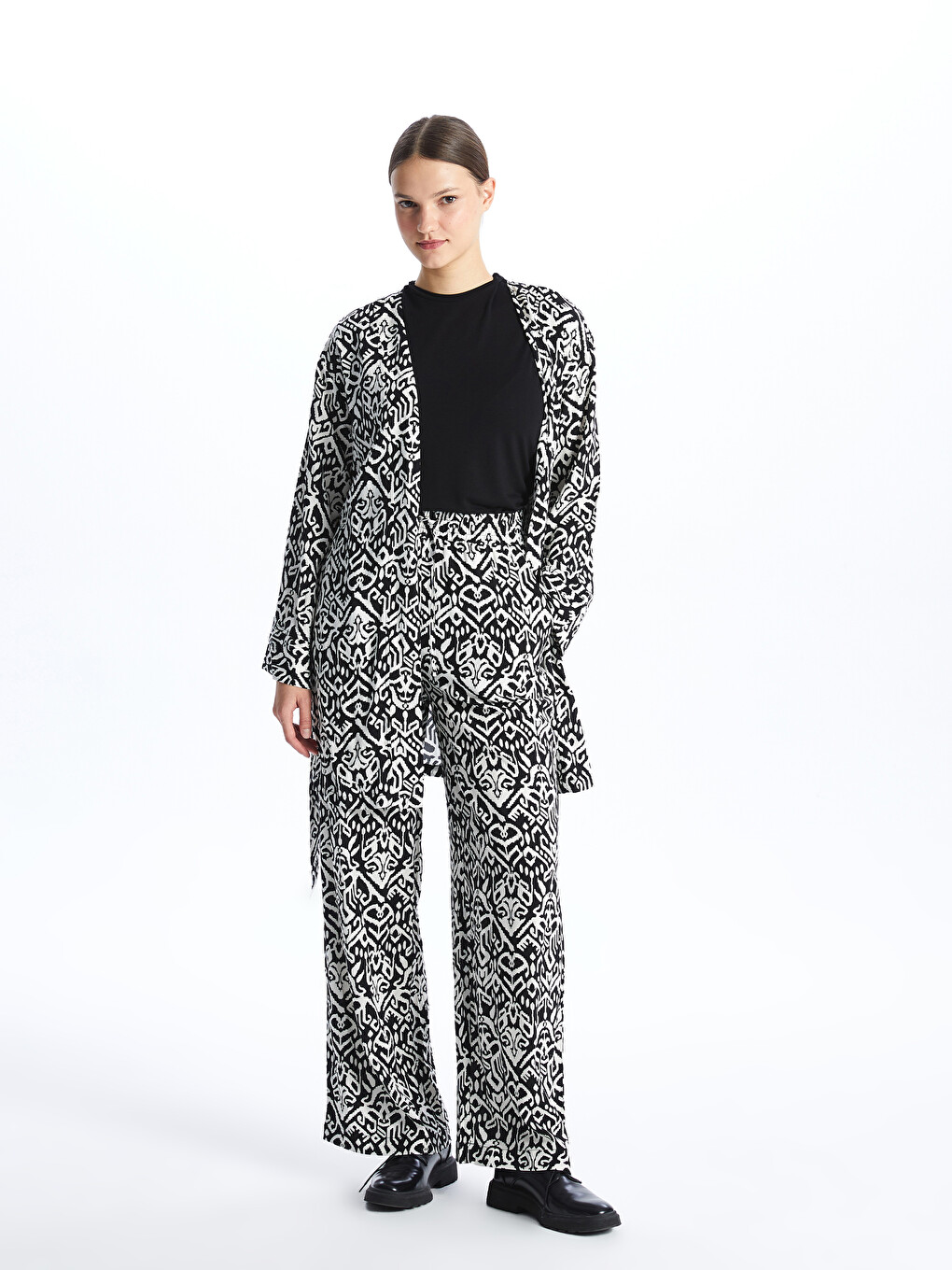 Pantalon Palazzo Femme À Motif À Taille Élastique-1
