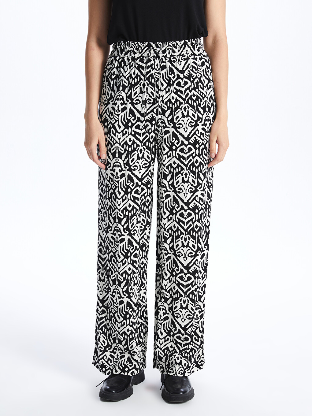 Pantalon Palazzo Femme À Motif À Taille Élastique-3
