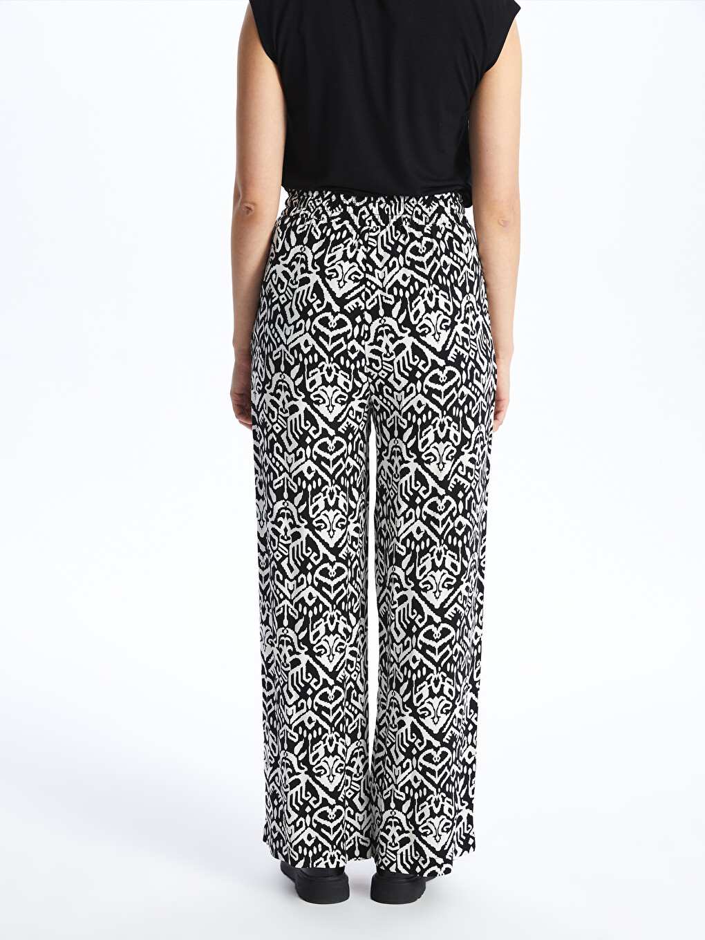 Pantalon Palazzo Femme À Motif À Taille Élastique-4