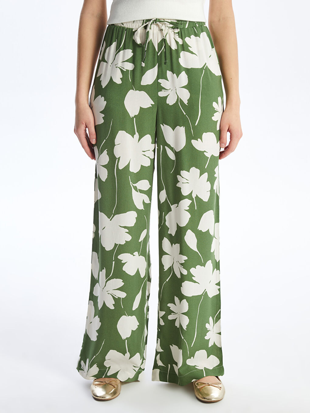 Elasticated Waist Patterned Women's Palazzo Trousers -S4AU41Z8-LRK