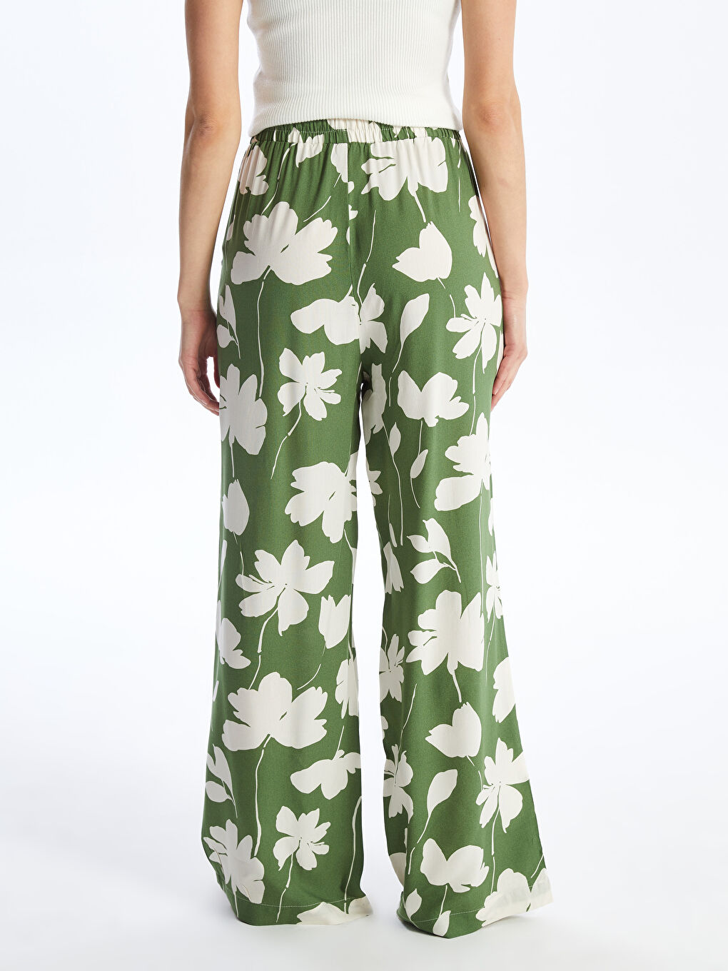 Elasticated Waist Patterned Women's Palazzo Trousers -S4AU41Z8-LRK