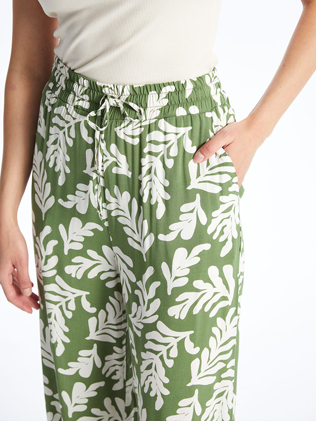 Elasticated Waist Patterned Women's Palazzo Trousers-2