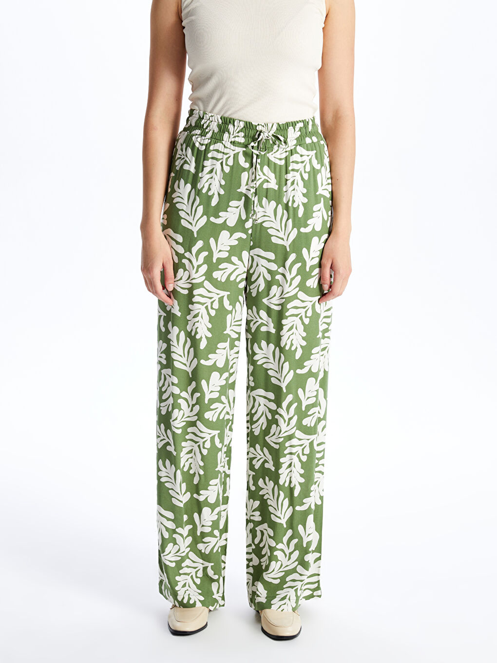 Elasticated Waist Patterned Women's Palazzo Trousers-3