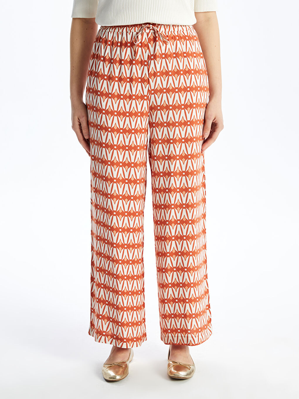 بنطلون بالازو منقوش بخصر مرن للسيدات-2