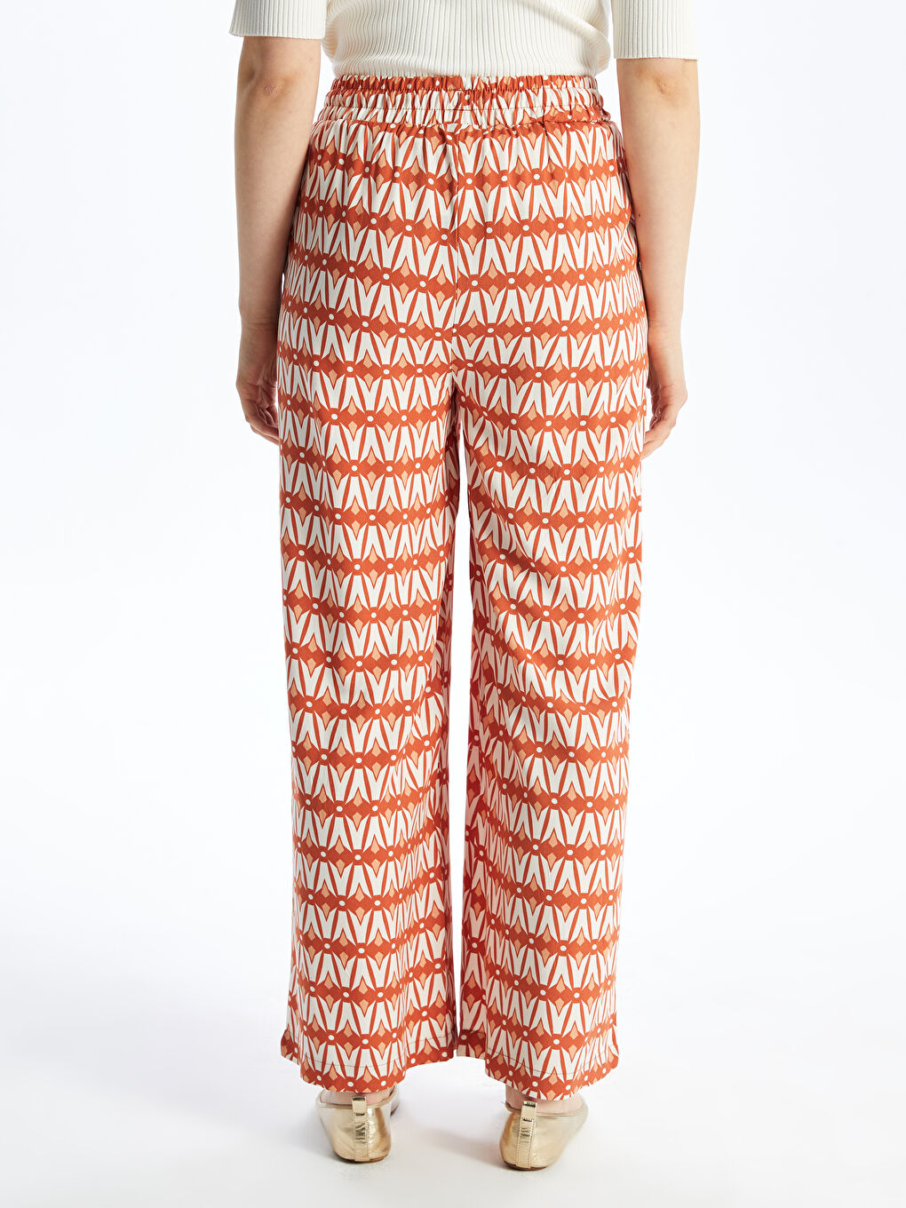 بنطلون بالازو منقوش بخصر مرن للسيدات-3