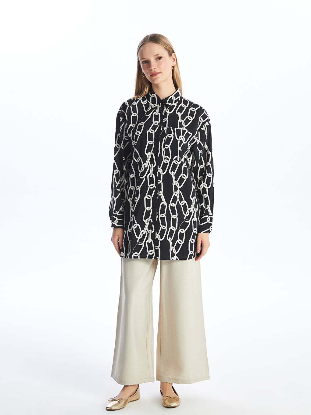 Elasticated Waist Plain Wide Leg Women's Trousers-3