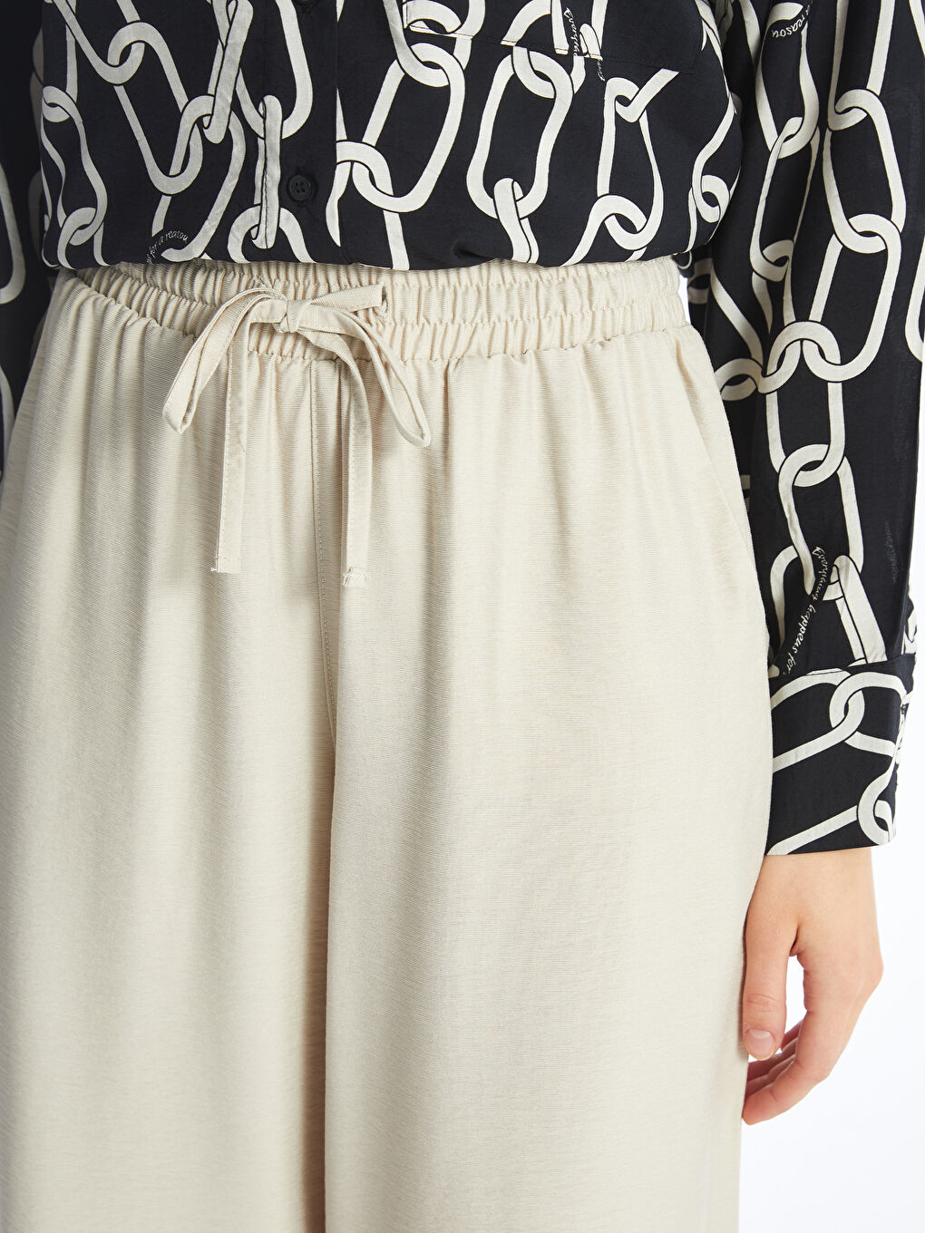 Elasticated Waist Plain Wide Leg Women's Trousers-6