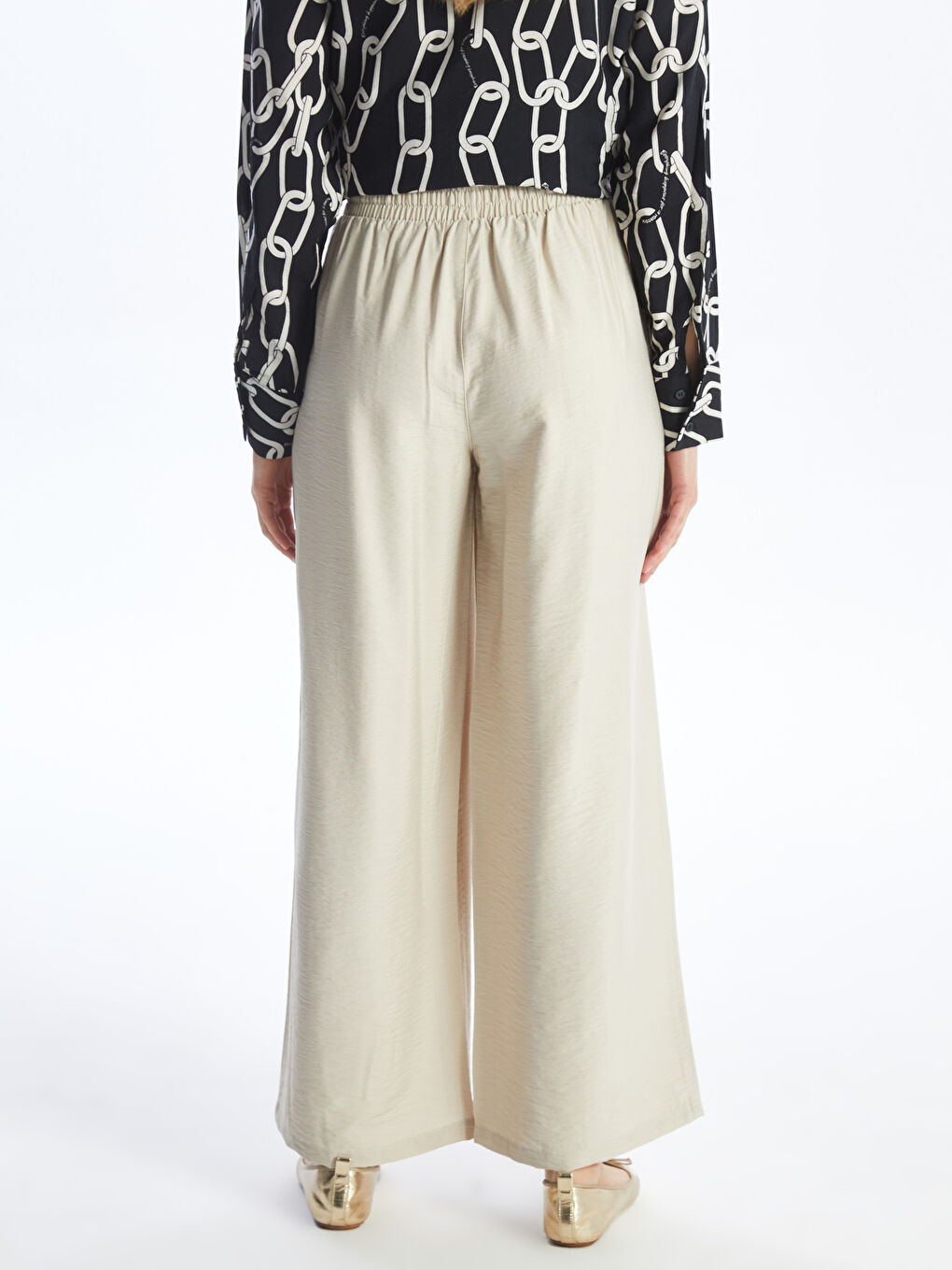 Elasticated Waist Plain Wide Leg Women's Trousers-9