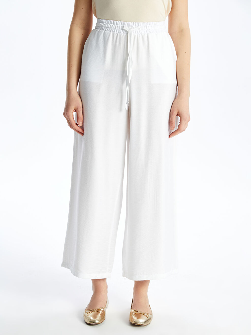 بنطلون واسع الأرجل سادة بخصر مطاطي للسيدات-6