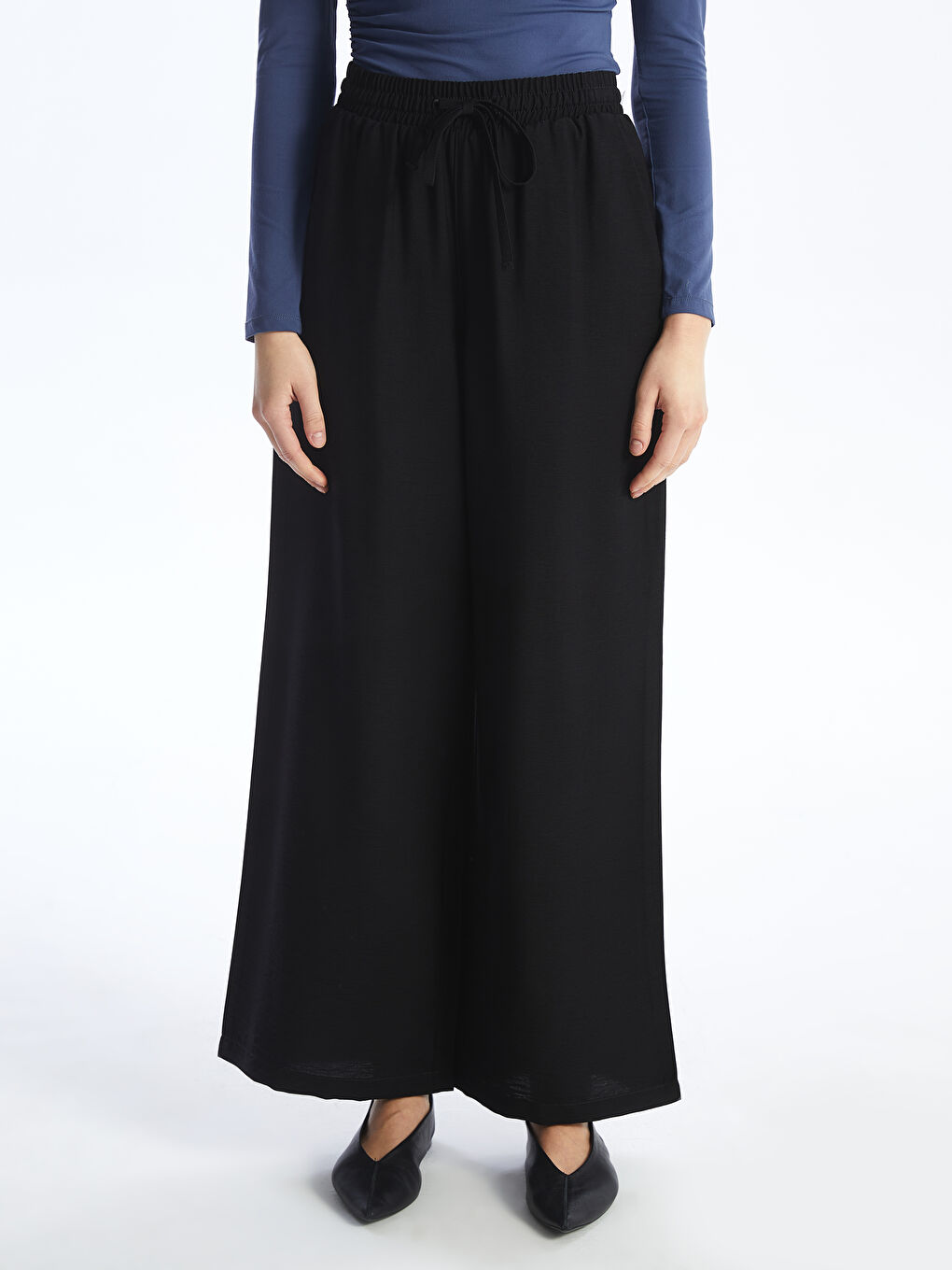 Elasticated Waist Plain Wide Leg Women's Trousers -S4AU50Z8-CVL