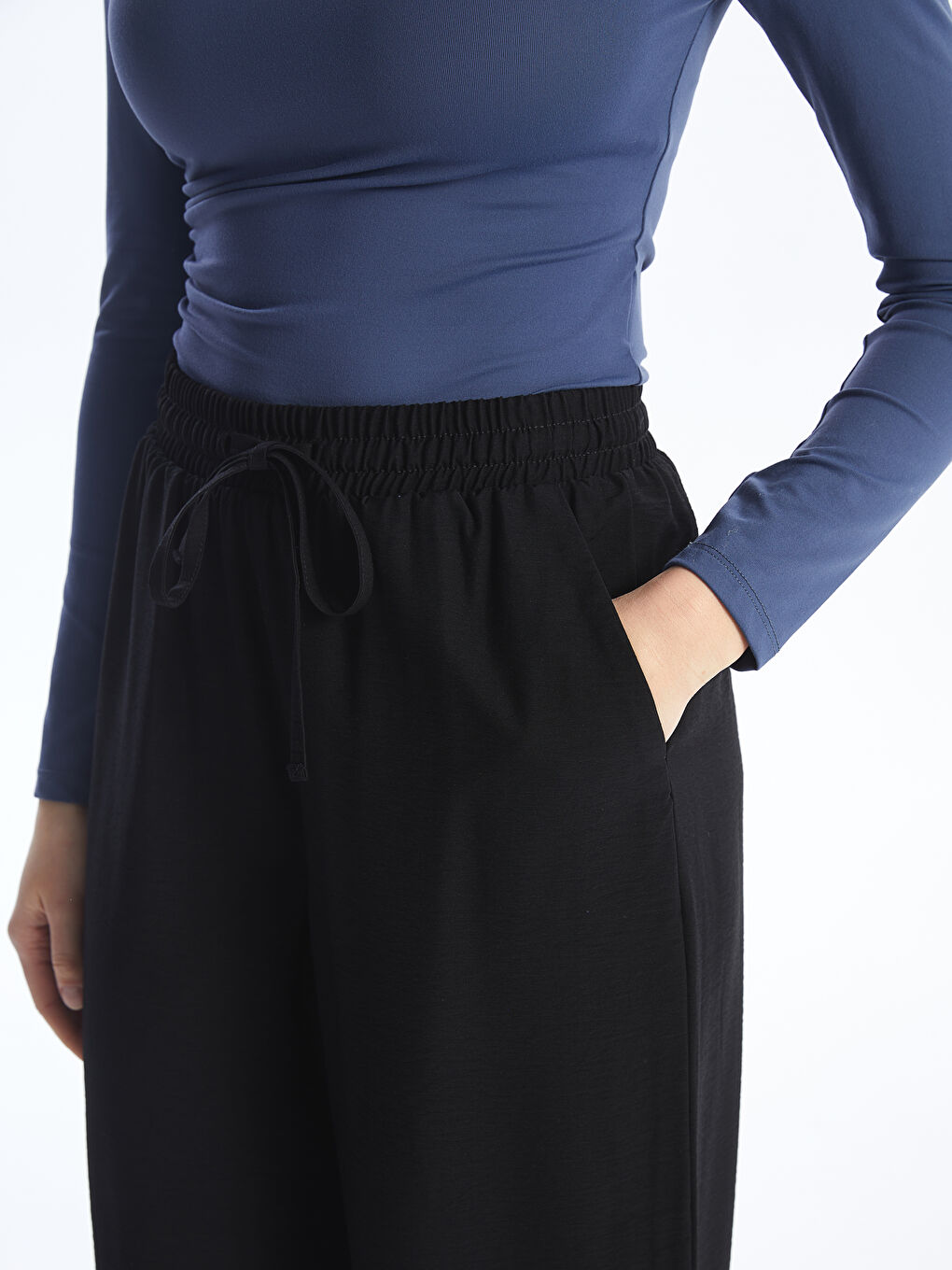 Elasticated Waist Plain Wide Leg Women's Trousers -S4AU50Z8-CVL
