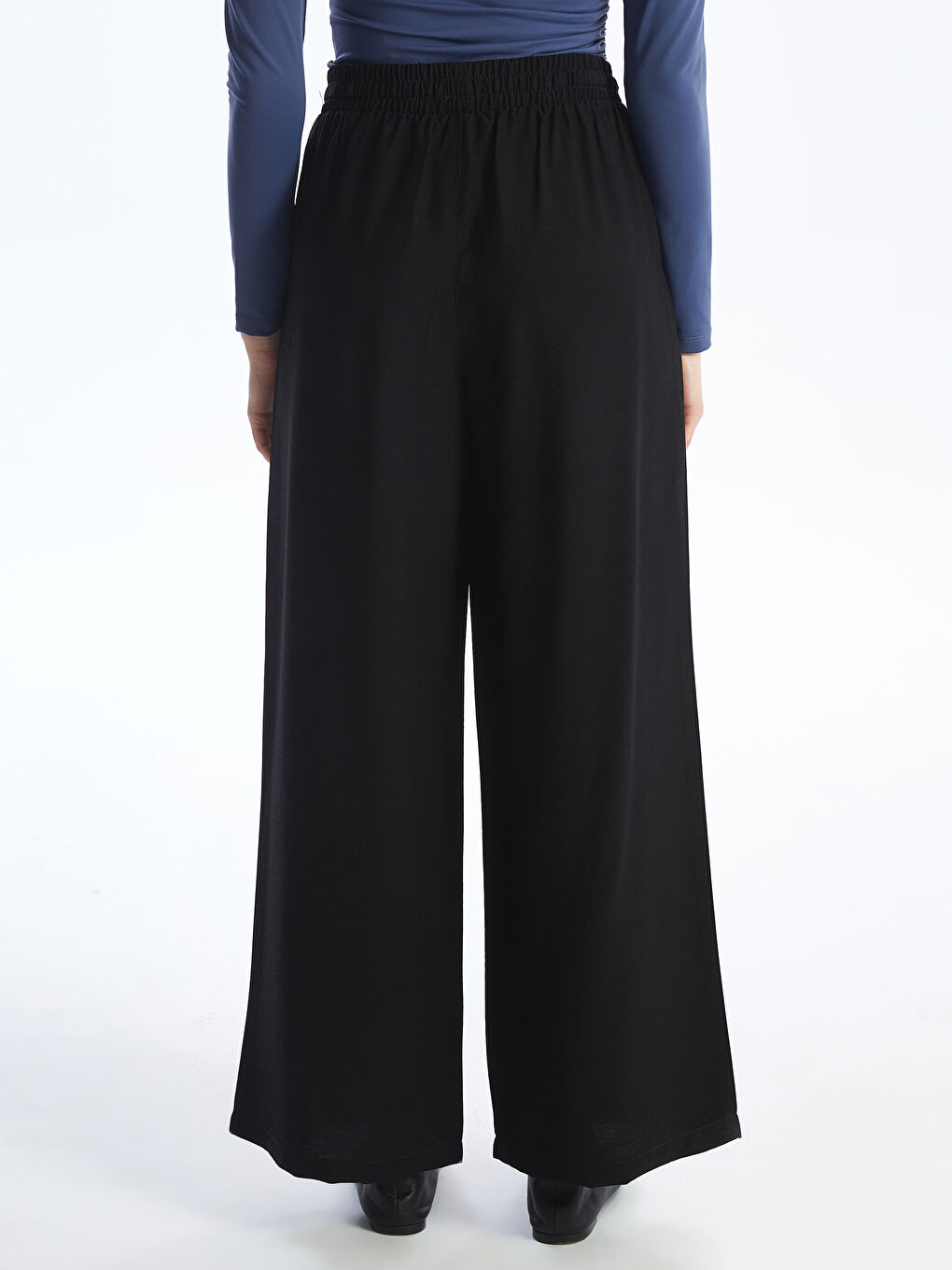 Elasticated Waist Plain Wide Leg Women's Trousers -S4AU50Z8-CVL