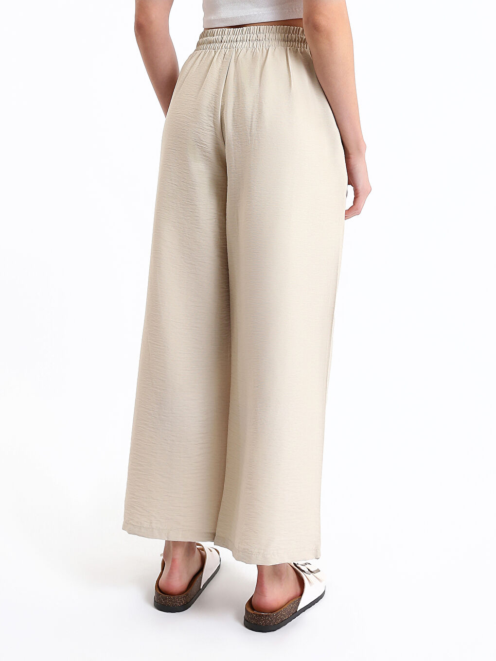 Elasticated Waist Plain Wide Leg Women's Trousers-8
