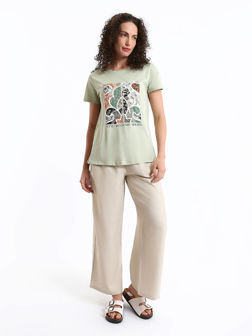 Elasticated Waist Plain Wide Leg Women's Trousers-1