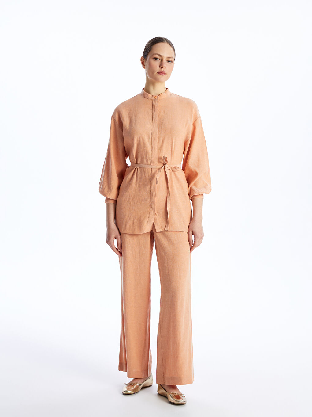 Elasticated Waist Plain Linen Blend Women's Trousers