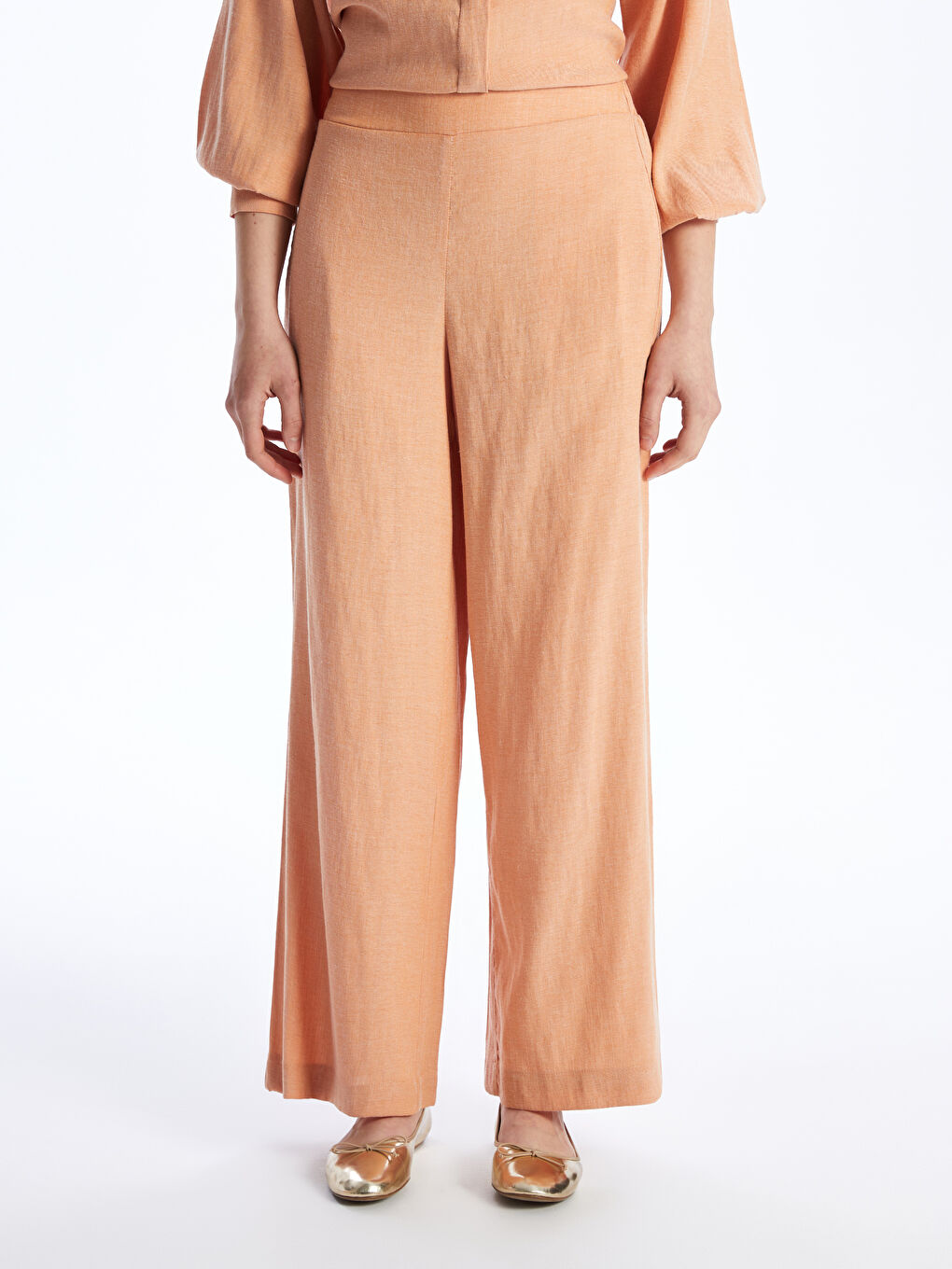 Elasticated Waist Plain Linen Blend Women's Trousers-2