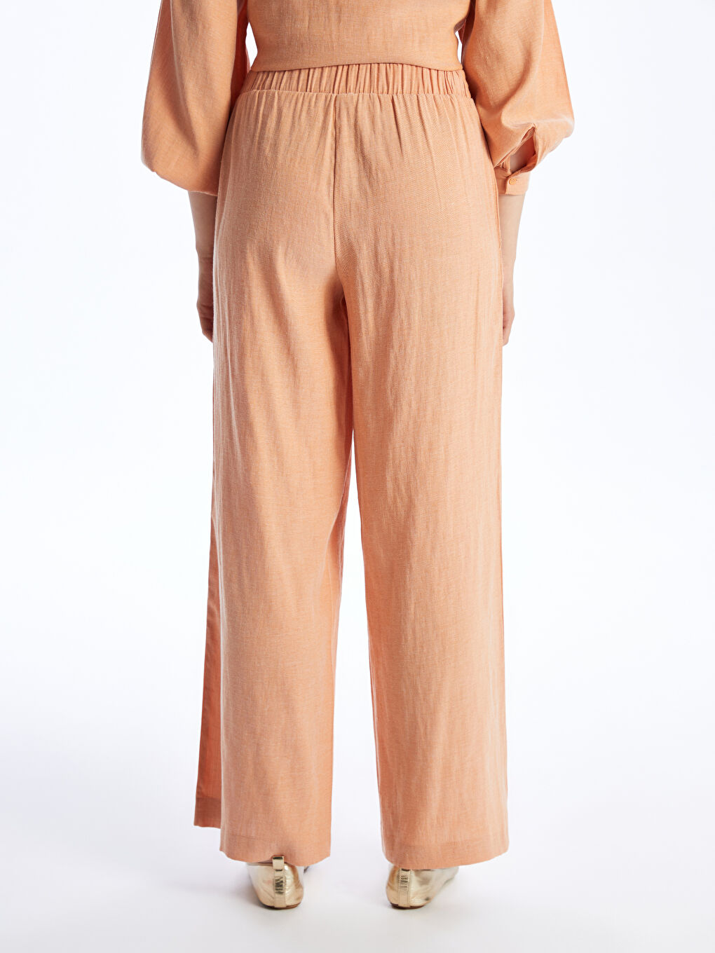 Elasticated Waist Plain Linen Blend Women's Trousers-3