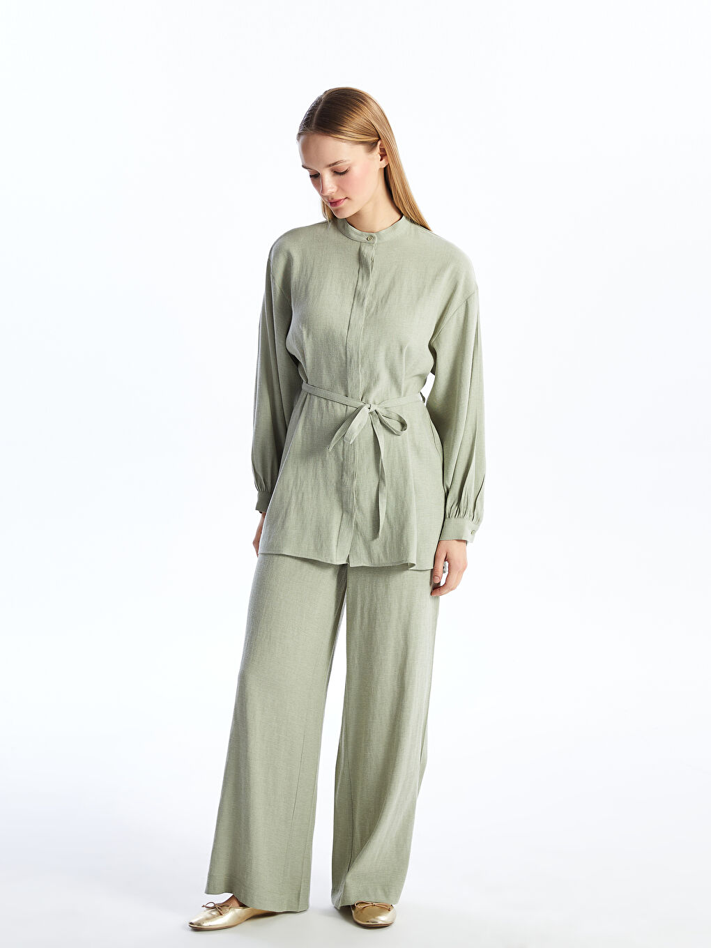 Elastic Waist Straight Linen Blend Women's Trousers -S4AU60Z8-GX7