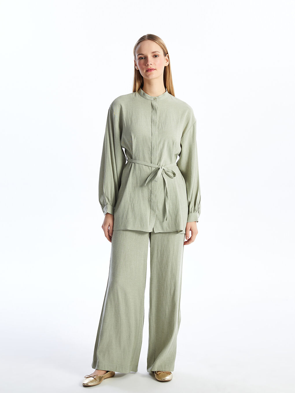 Elastic Waist Straight Linen Blend Women's Trousers -S4AU60Z8-GX7