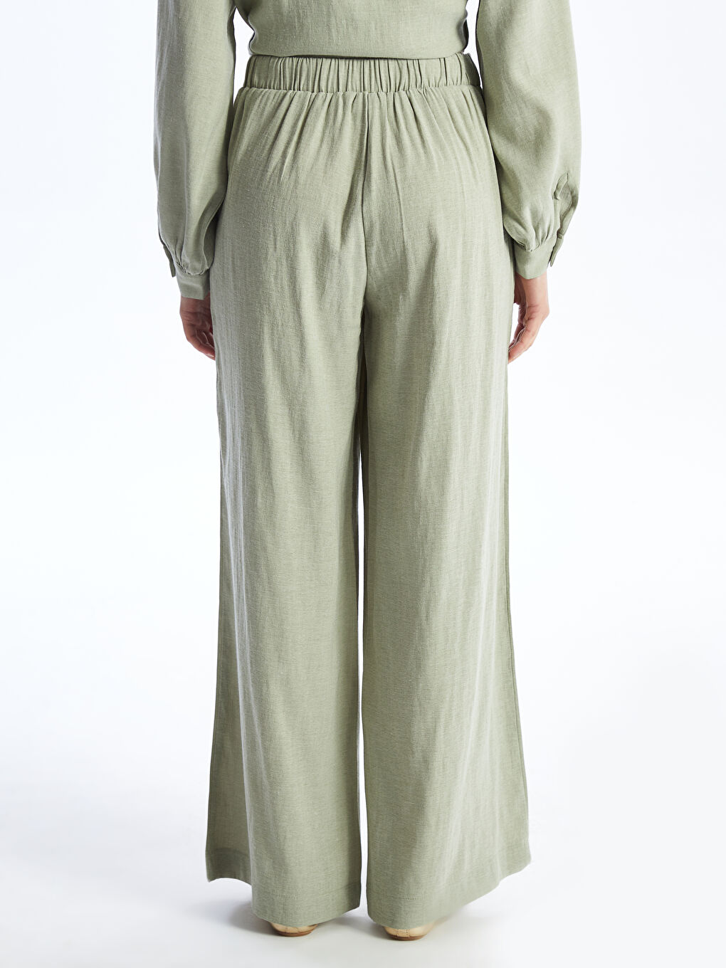 Elastic Waist Straight Linen Blend Women's Trousers -S4AU60Z8-GX7