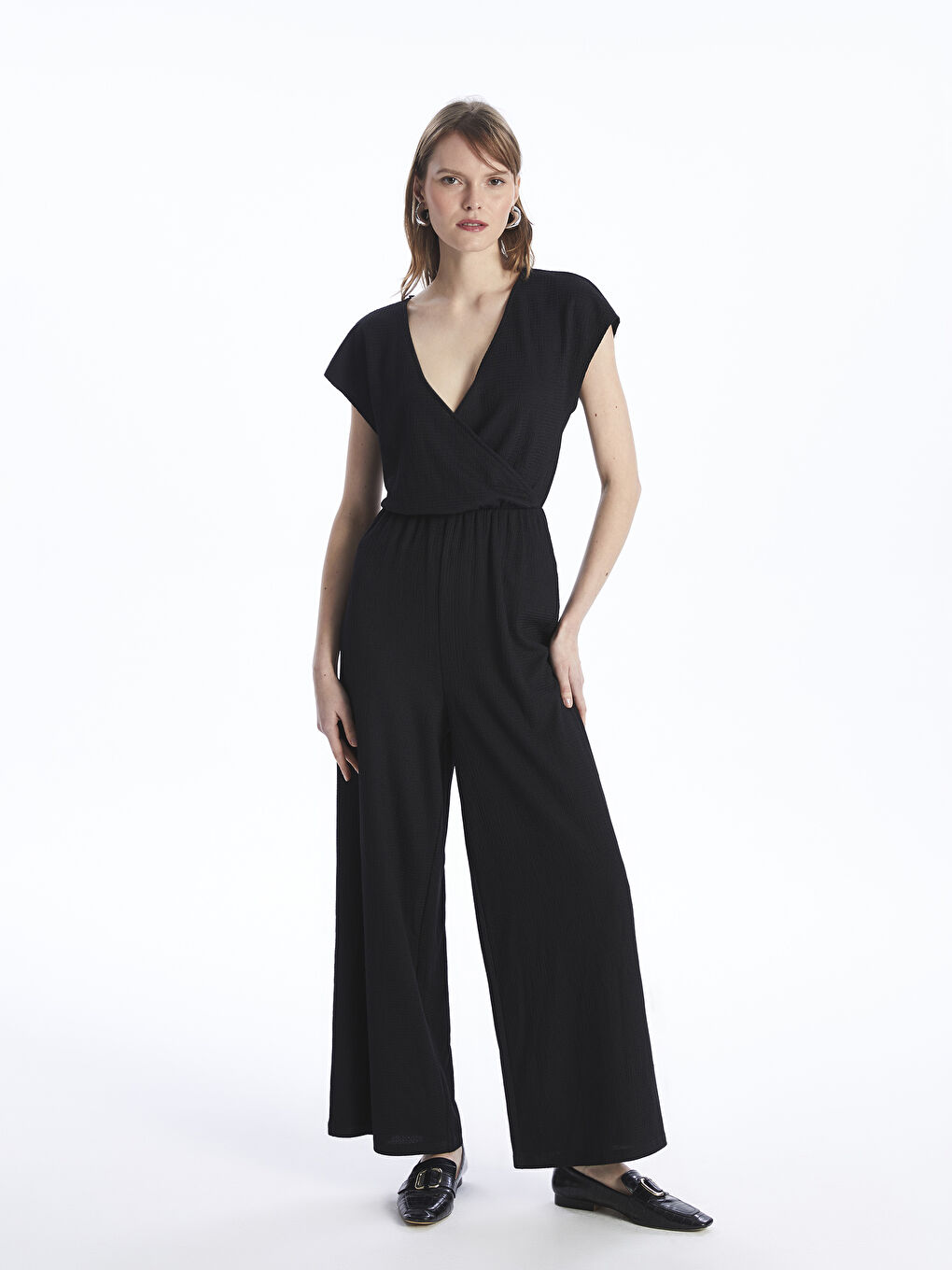 Double Breasted Plain Short Sleeve Women's Jumpsuit -S4AU63Z8-CVL