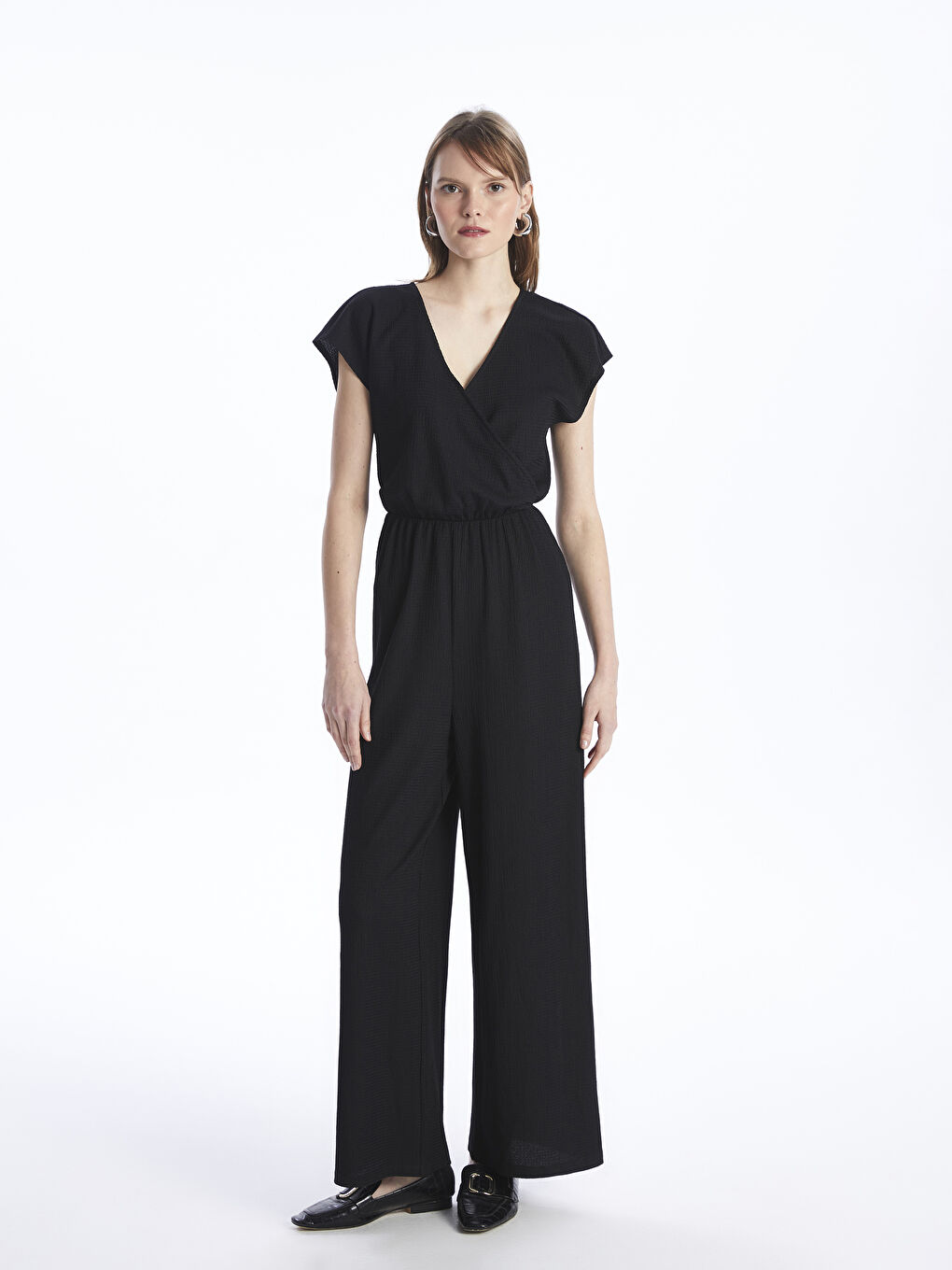 Double Breasted Plain Short Sleeve Women's Jumpsuit -S4AU63Z8-CVL