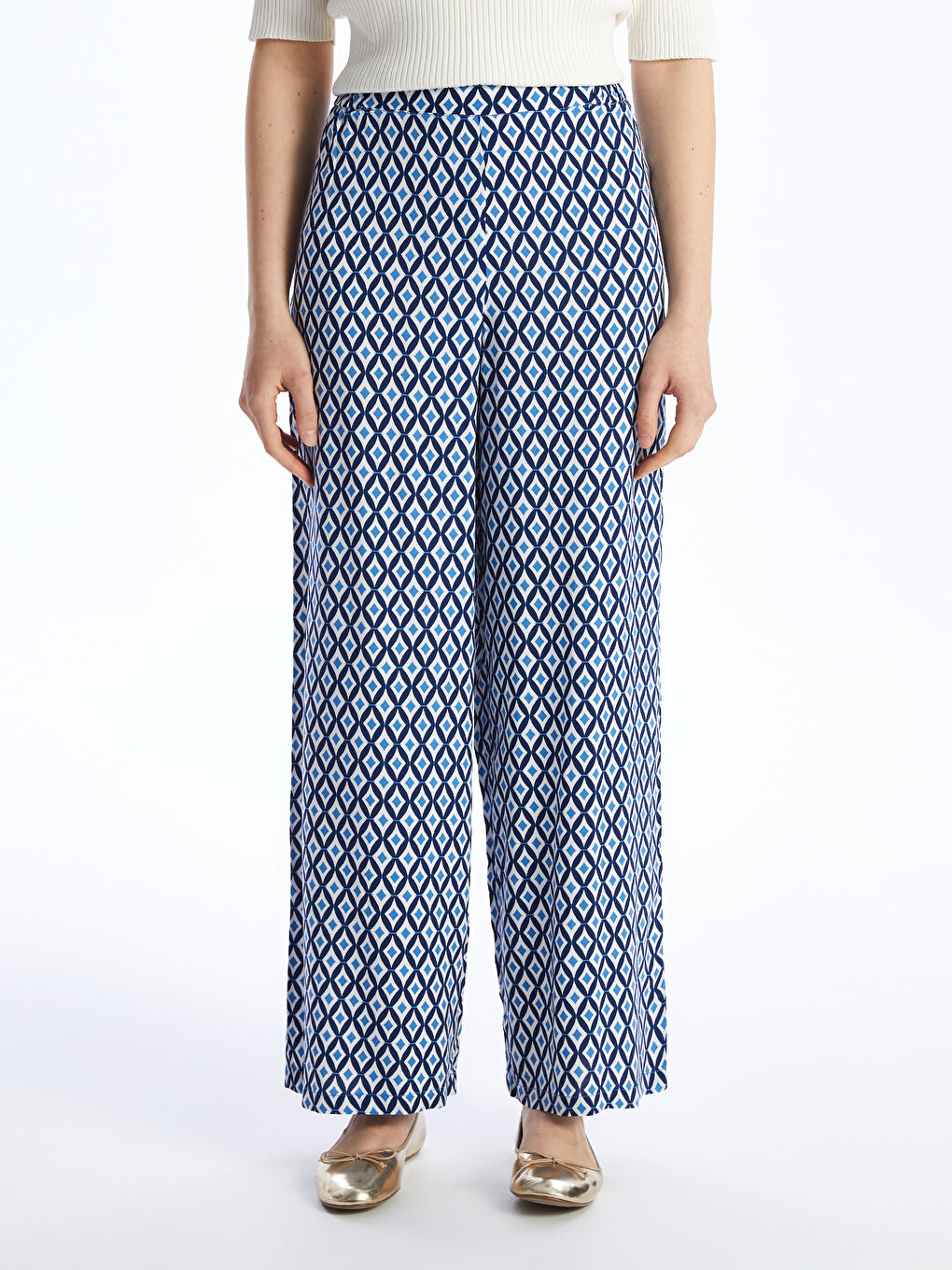 LCW Modest Elasticated Waist Patterned Women's Palazzo Trousers -S4AU68Z8-LQQ