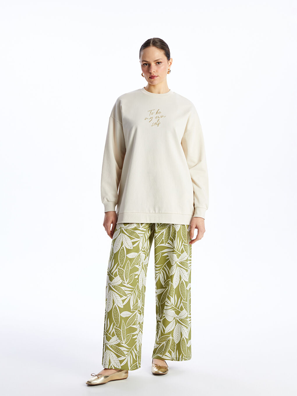 LCW Modest Beli Lastikli Desenli Kadın Palazzo Pantolon -S4AU68Z8-LRR