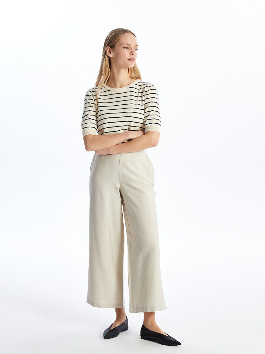 LCW Modest Beli Lastikli Kadın Palazzo Pantolon -S4AU69Z8-FZJ