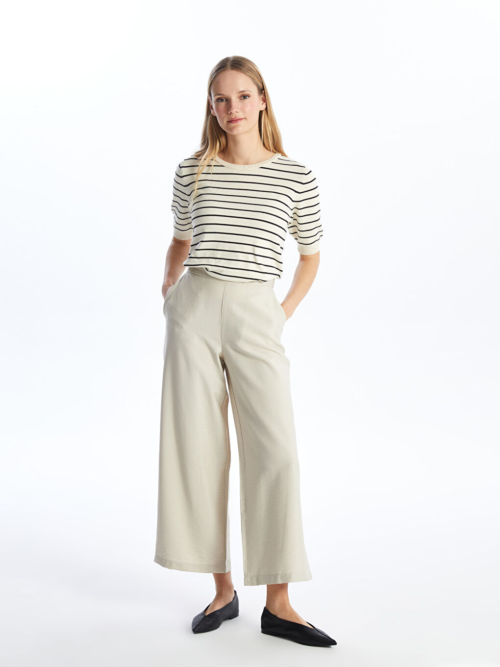 LCW Modest Beli Lastikli Kadın Palazzo Pantolon -S4AU69Z8-FZJ