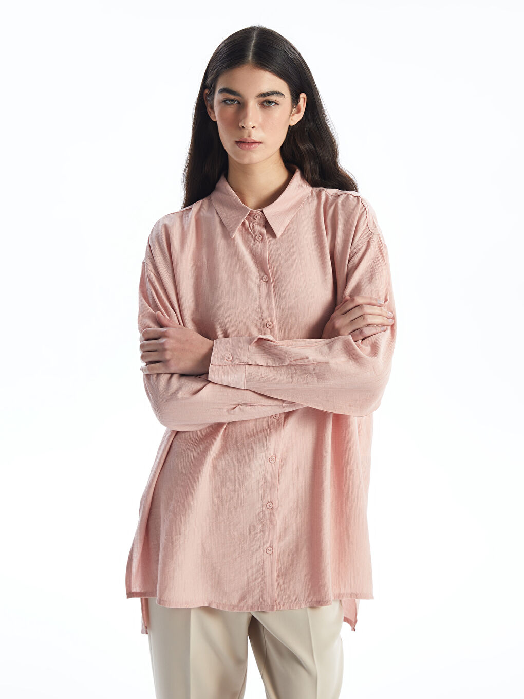 تونيك قميص سادة واسع للسيدات-1